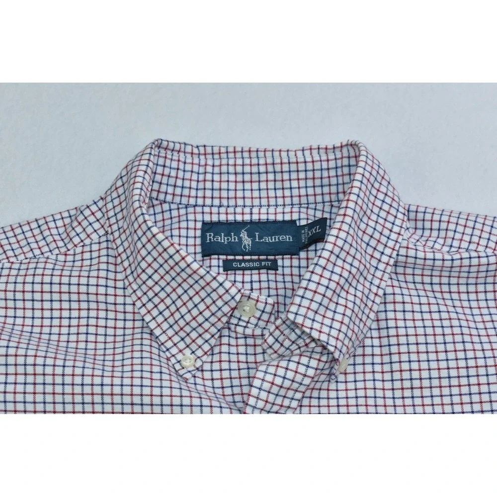 Ralph Lauren Classic Fit Men's Shirt Size XXL White/Red Plaid Check Button Down